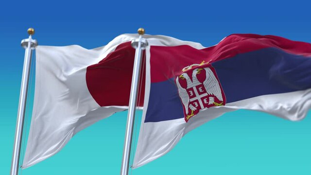 4k Seamless Japan and Kosovo Flags with blue sky background;A fully digital rendering;The animation loops at 20 seconds;JP.