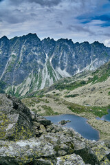 Fototapeta na wymiar Zabie Stawy Mieguszowieckie, Zabie plesa - three Tatra ponds located in the Zabia Mieguszowiecka Valley (Zabi plies Basin), in the Slovak High Tatras, northern Slovakia, Europe. Beautiful world.