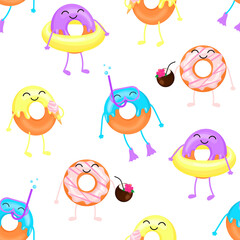 Cartoon donuts. Seamless pattern. Vector illustration isolated on a white background.