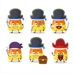 Cartoon character of candy corn with various pirates emoticons