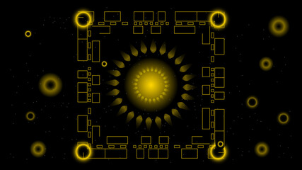 UI Hi-tec interface black and gold abstract digital technology with glowing particles, vector illustration
