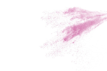 Pink powder explosion on white background. Paint Holi.