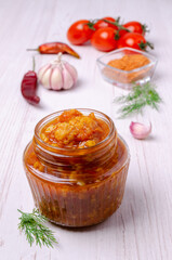 Canned cauliflower with vegetables in tomato sauce