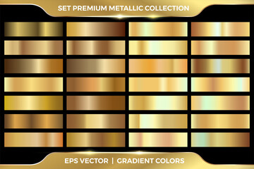 .Elegant Gold gradient color metallic set collection. Gold, rose gold and purple gradient set collection - obrazy, fototapety, plakaty