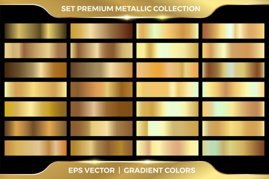 .Elegant Gold gradient color metallic set collection. Gold, rose gold and purple gradient set collection