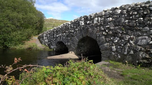 Slow slider shot of the Quiet Man Bridge outside Oughterard, Galway, in the west of Ireland.