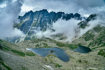 Zabie Stawy Mieguszowieckie, Zabie plesa - three Tatra ponds located in the Zabia Mieguszowiecka Valley (Zabi plies Basin), in the Slovak High Tatras, northern Slovakia, Europe. Beautiful world.