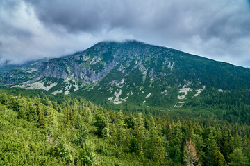 Obraz premium Beautiful panoramic aerial drone view of mountain in National Park High Tatra. northern Slovakia, Europe. Beautiful world.
