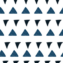 Blue triangles on white background seamless vector illustration pattern for fabrics, textiles, nursery, 