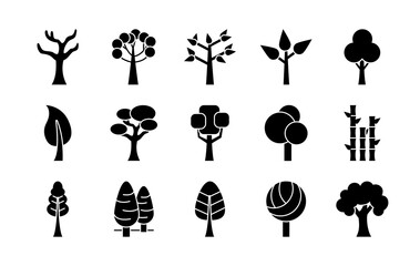 trees silhouette style icon set vector design