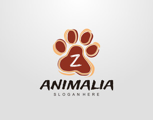 Z Letter in Paw Shape Design. Pet logo design. Dog, Cat, animal clinic, pet care center. Paw vector logo Icon Template.