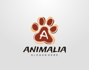 A Letter in Paw Shape Design. Pet logo design. Dog, Cat, animal clinic, pet care center. Paw vector logo Icon Template.