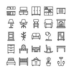 Furniture and home decor outline icon set