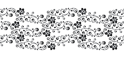 Seamless black and white floral border design