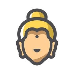 Buddha Head. Indian face Vector Cartoon illustration.