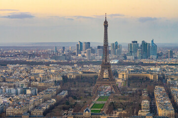Fototapeta na wymiar Aerial view of city Paris, the capital in France, at sunset.