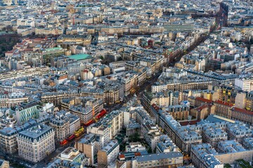 Obraz premium Aerial view of city Paris, the capital in France, at sunset.
