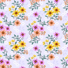 Foto op Canvas Colorful hand draw flowers seamless pattern for fabric textile wallpaper. © teerawat