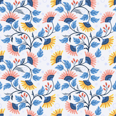 Colorful hand draw flowers seamless pattern for fabric textile wallpaper.