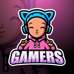 Gamer girl mascot esport logo design