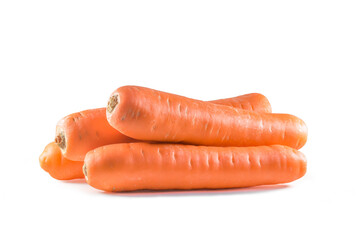 Fresh red carrots with slices on white background