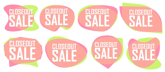 Set Closeout Sale bubble banners design template, discount tags, vector illustration