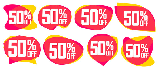 Set Sale 50% off tags, bubble banners design template, app icons, vector illustration