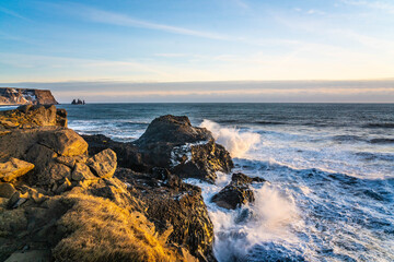 The south coast of Iceland, near vik, in winter time, at sunset.