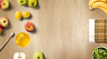 Fototapeta na wymiar Lets Make Apple Pie. Apple on wooden table top view.