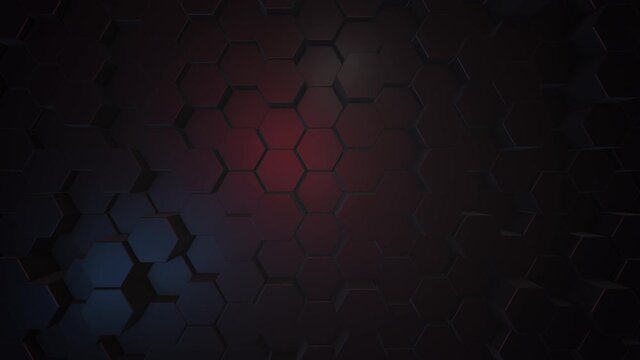 Abstract dark hexagonal background 3d illustration, Blue and Red light. 3D Rendering.
