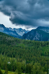 Beautiful panoramic aerial drone view of mountain in National Park High Tatra. northern Slovakia, Europe. Beautiful world.