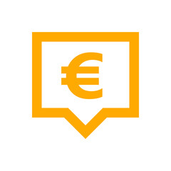 euro currency symbol in speech bubble square orange for icon, euro money for app symbol, simple flat euro money, currency digital euro coin for financial concept
