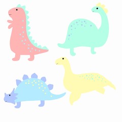 Set of four dinosaurs on isolated