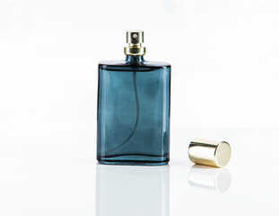 blue perfume bottle isolated on white