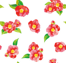 Seamless pattern of camellia flowers, with white background
