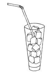 Vector isolated element, cocktail glass with ice. Hand drawn doodle.