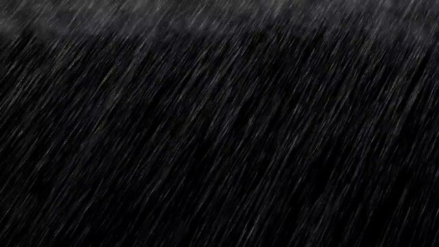 Heavy rainfall with grey clouds on black background 3D animation visual effects. Use "blend mode" set to "screen" to apply the effect upon any video you like.
