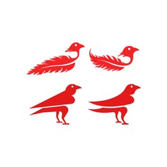 set of red raven logo. raven with feather vector