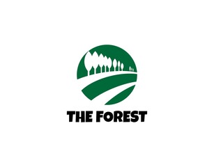 Simple Forest Logo with Modern Concept. Design with Unique Negative Space in Green Circle Isolated On White Background. This Logo Ideal for Business Related to Nature Reserves