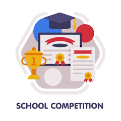 Fototapeta na wymiar School Competition Icon, Back to School Concept, Education and Science Disciplines Elements Flat Style Vector Illustration