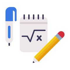 Notebook, Pen and Pencil School Supplies, Educational and Back to School Elements Flat Style Vector Illustration