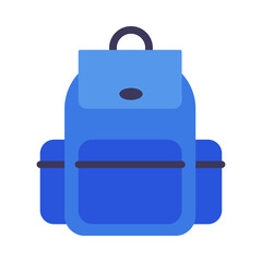 Blue School Backpack, Students Schoolbag Flat Style Vector Illustration Isolated on White Background