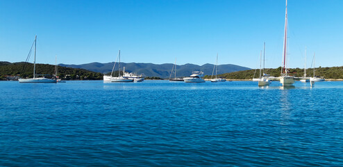 Fototapeta premium Anchored Luxury Boat In Marine