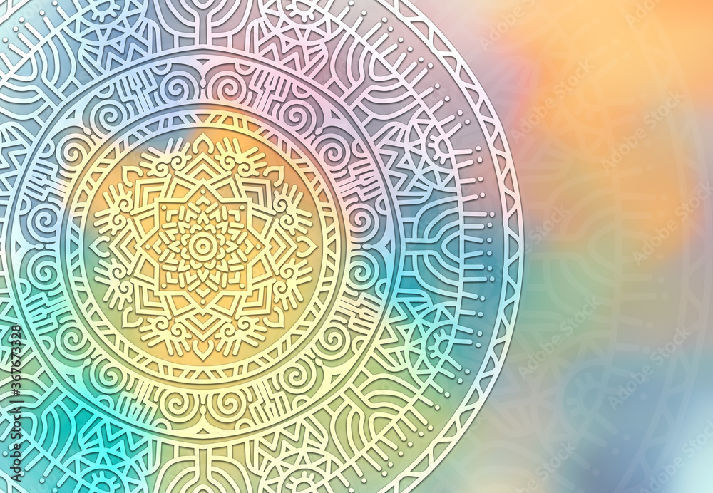 Wall mural abstract ancient geometric mandala graphic design with star field and colorful watercolor digital ar