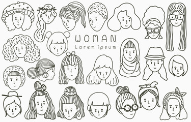 Black people line collection with woman,female,girl,people.Vector illustration for icon,logo,sticker,printable and tattoo