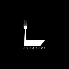 Fork concept simple flat L letter logo design