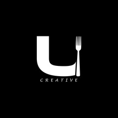 Fork concept simple flat U letter logo design