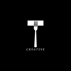 Fork concept simple flat T letter logo design