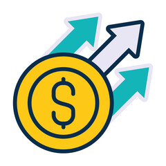 money coin and arrows up, line and fill style