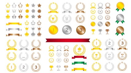 Illustration set of ranking icon and crown - obrazy, fototapety, plakaty